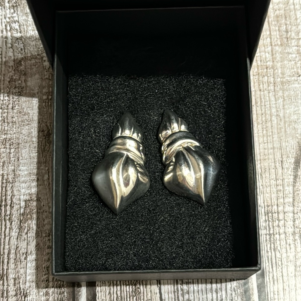 Givenchy Bold Large Vintage Silvertone Geometric Clip On Chic Earrings Paris